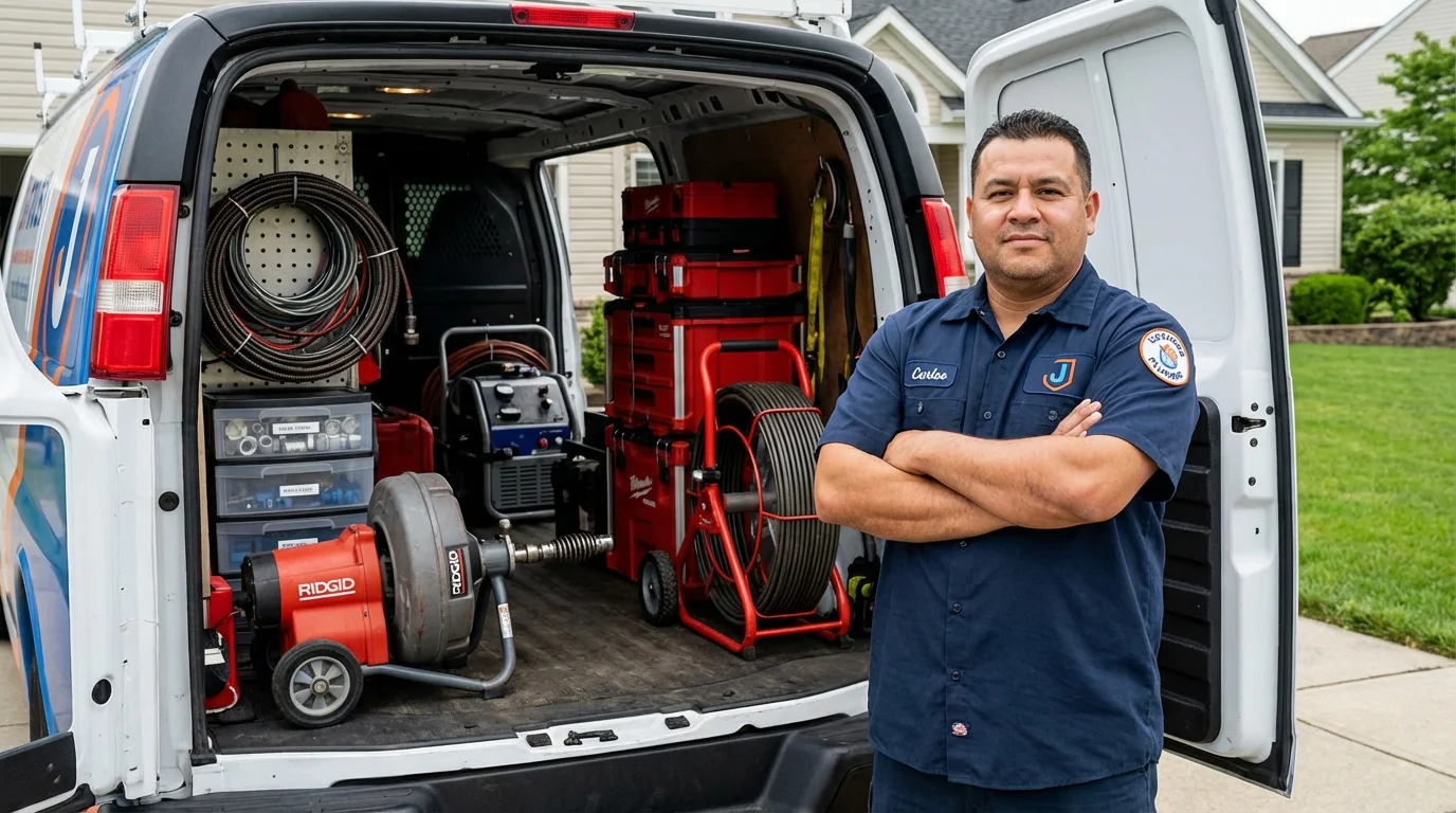 Professional drain cleaning equipment and Johns Plumbing LLC plumber in West Liberty