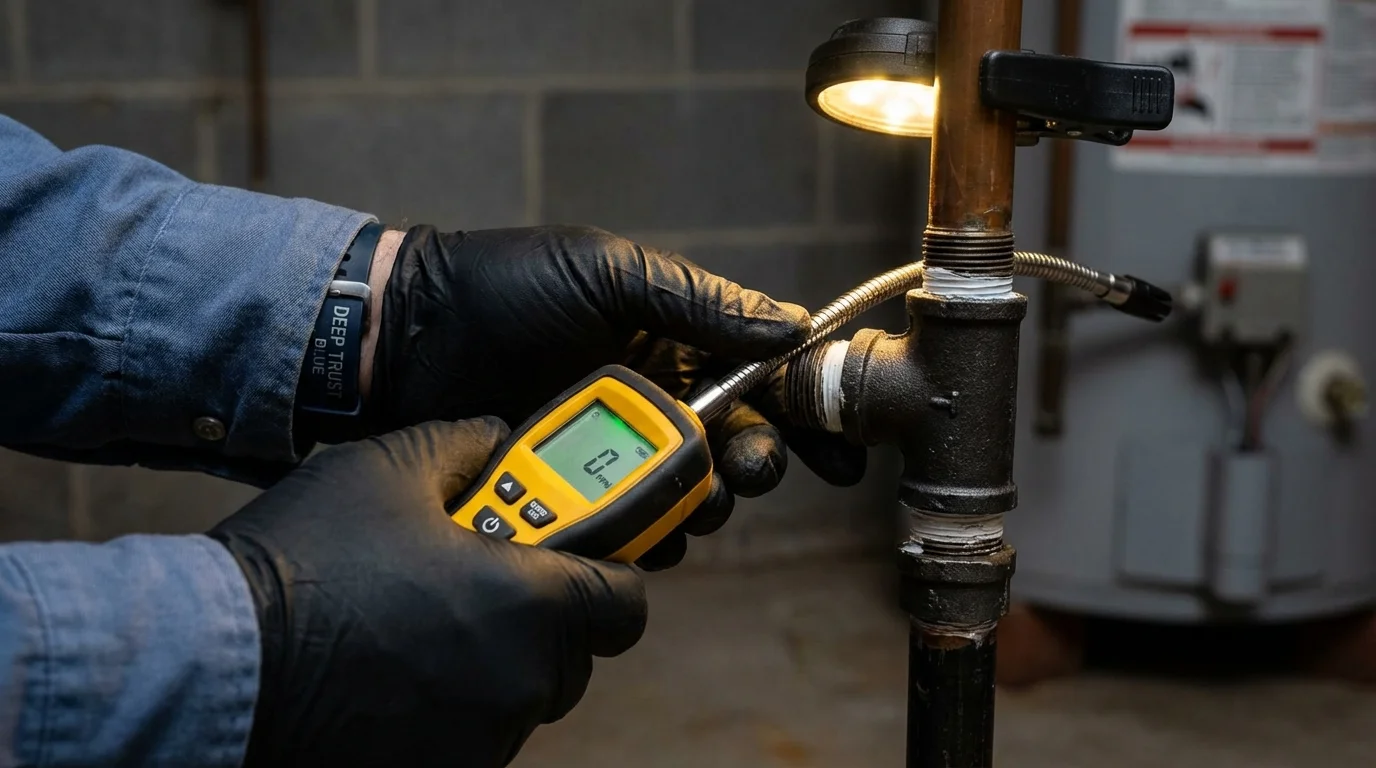 Gas leak detection with electronic sniffer by Johns Plumbing LLC in West Liberty