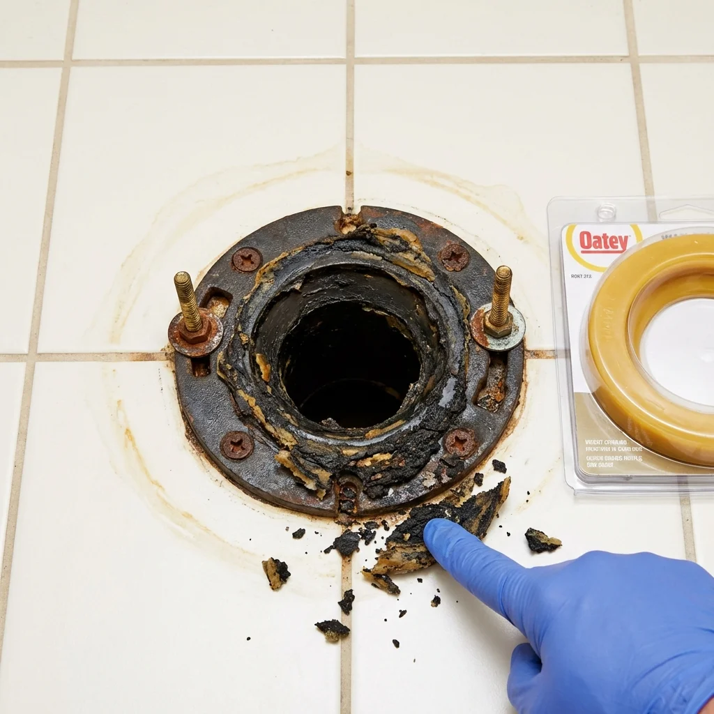 Failed wax ring showing water seepage at the base of a toilet in a West Liberty, KY home