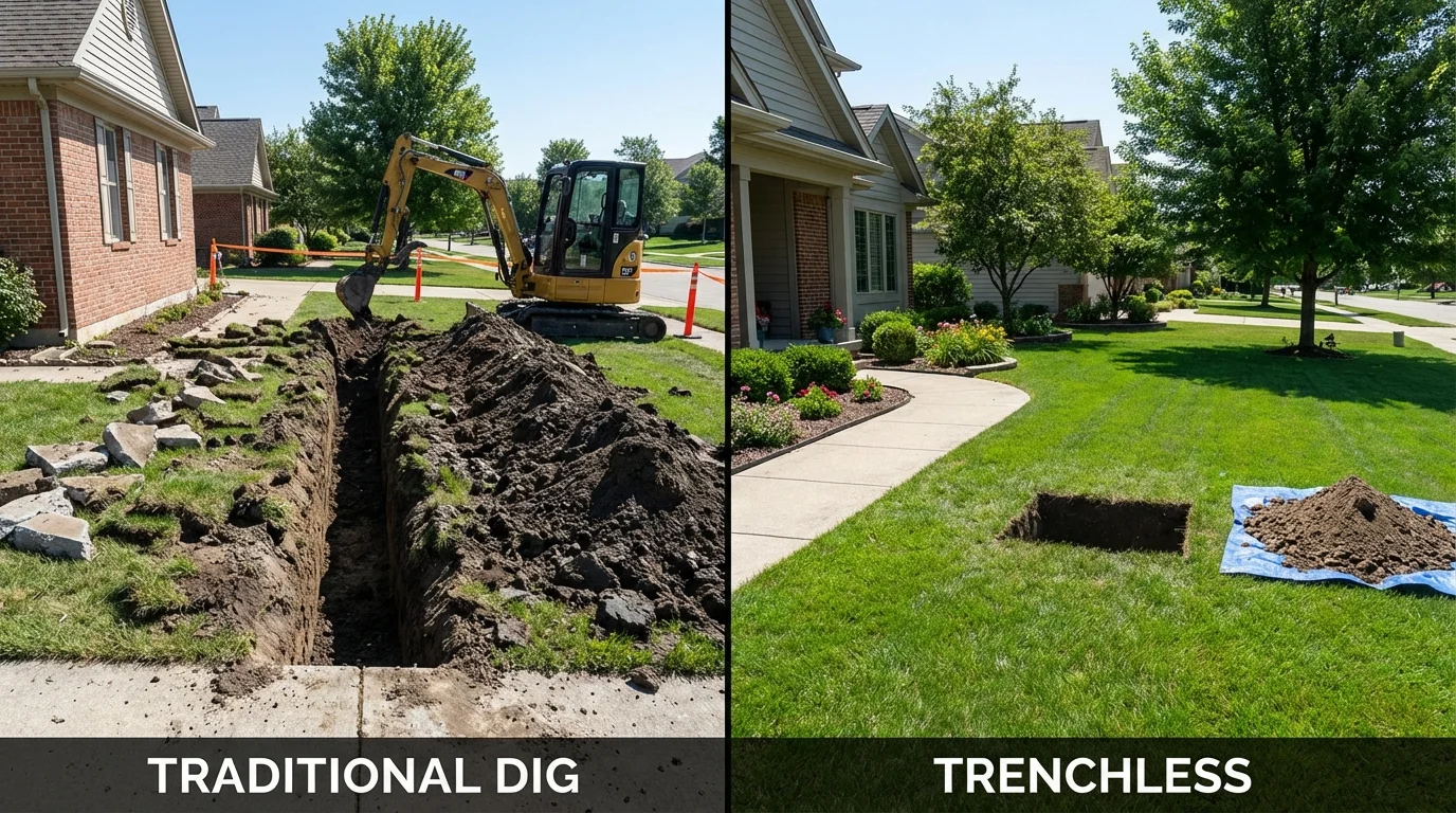Trenchless sewer repair with minimal yard damage versus traditional excavation in West Liberty, KY